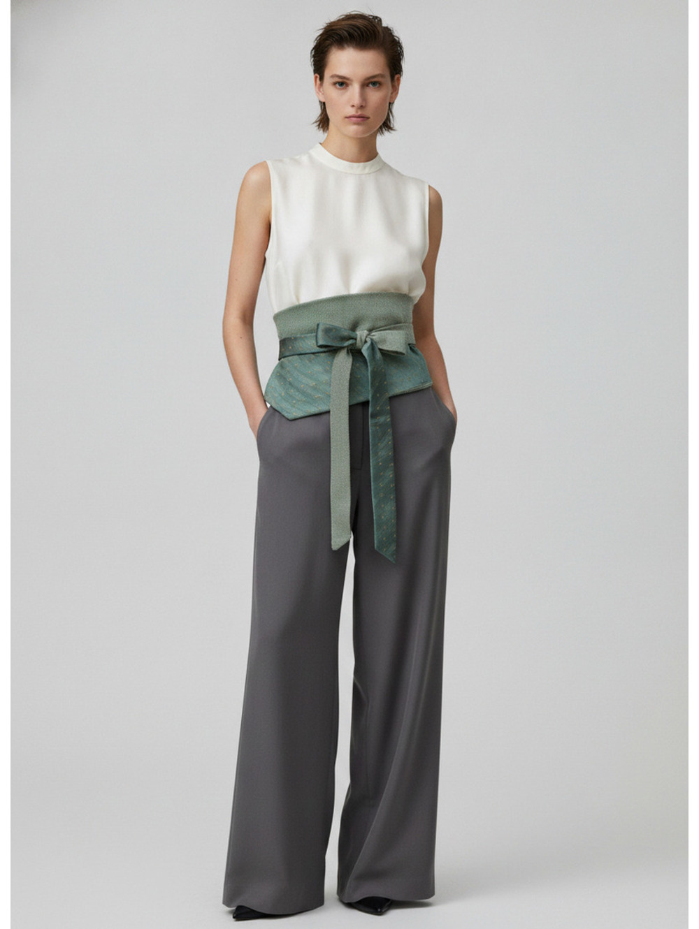 Sage Green Upcycled Silk Obi Belt | Corset Style Belt | One-of-a-Kind | OS